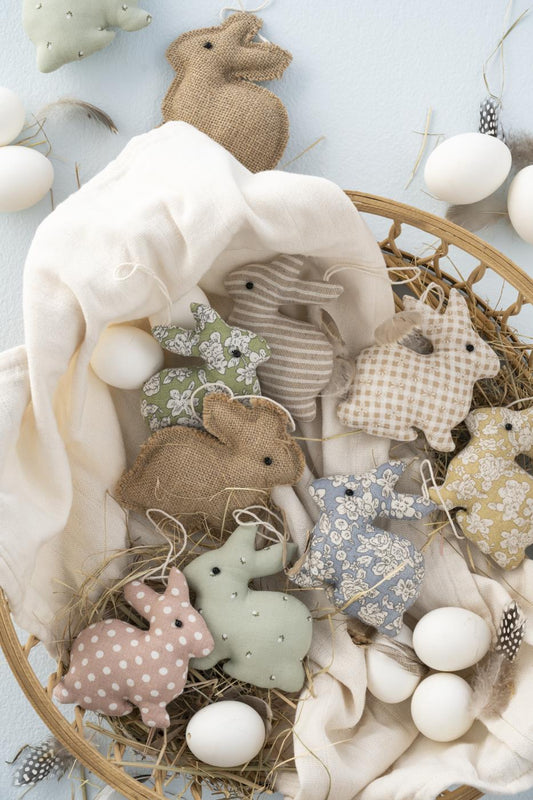Easter bunny pendants made of fabric, in many colors