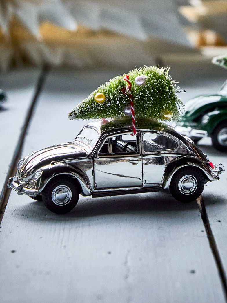 Decorative car Xmas car silver 12.5cm