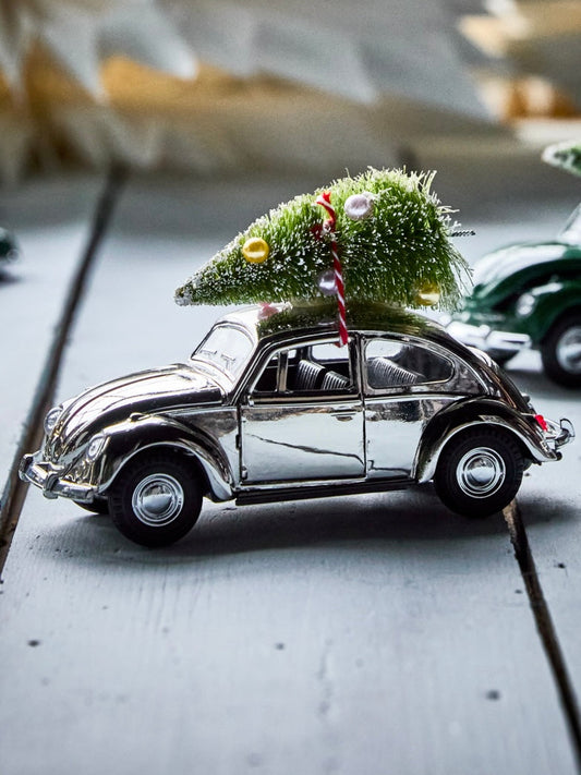 Decorative car Xmas car silver 12.5cm