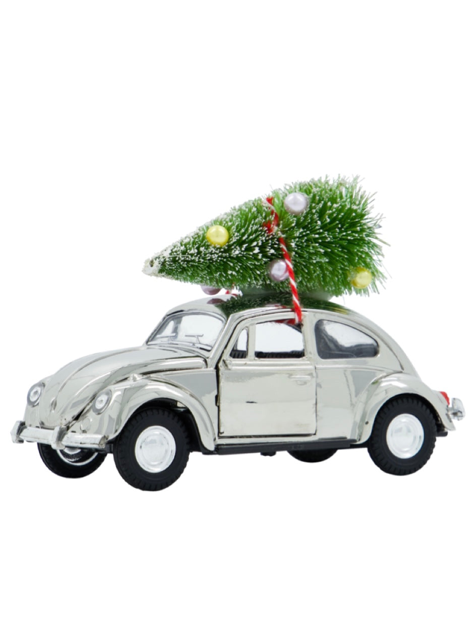 Decorative car Xmas car silver 12.5cm