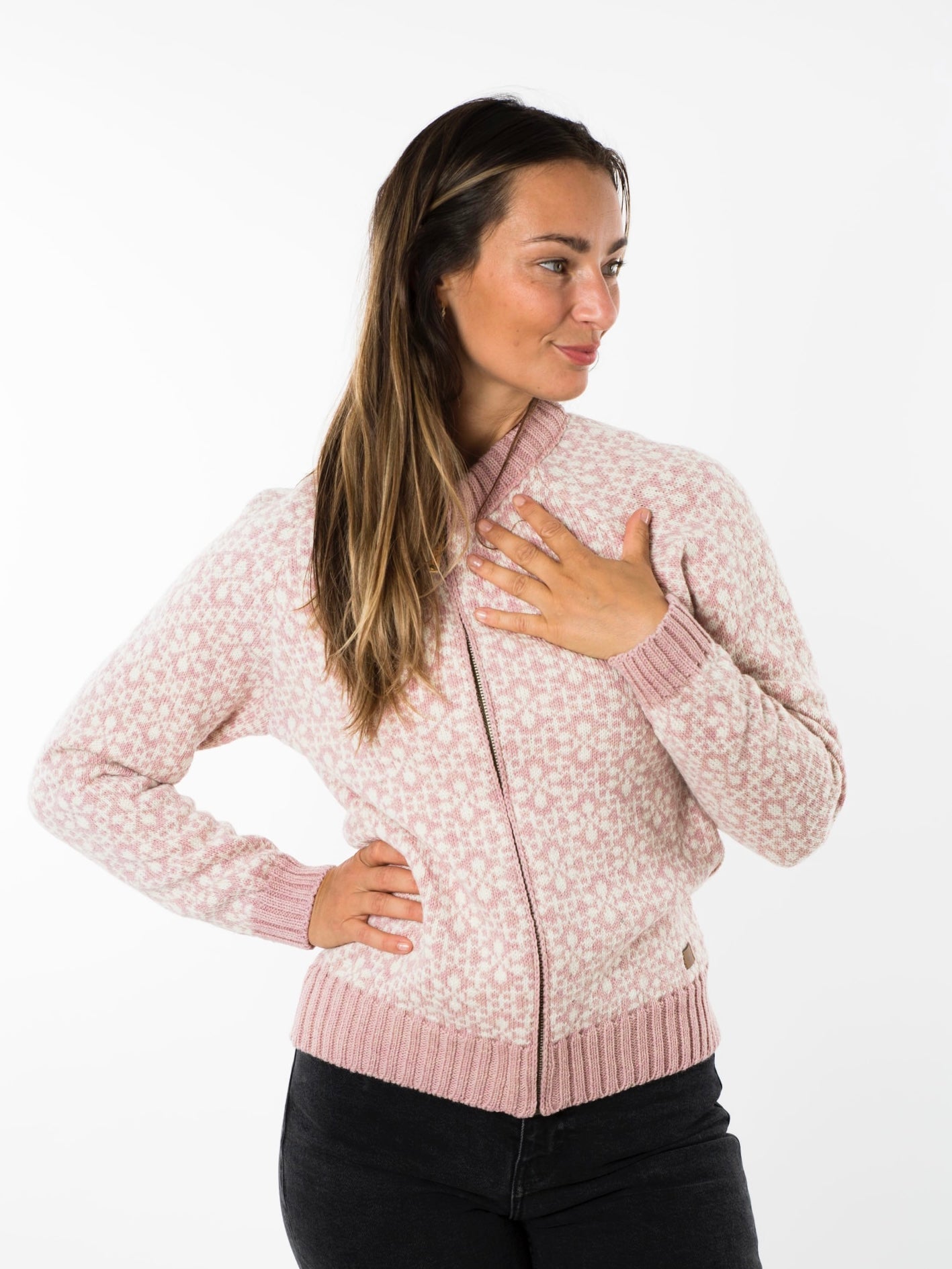 Norweger Strickjacke Raven dark rose