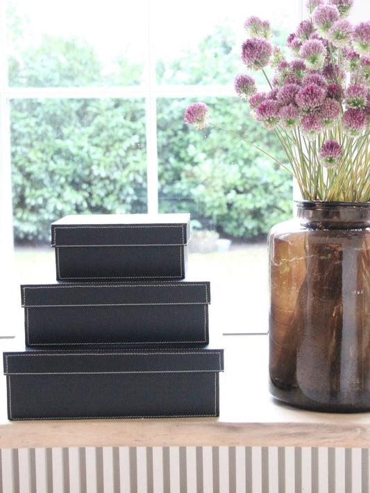 Aufbewahrungsbox mit Deckel Leder schwarz, in 3 Größen