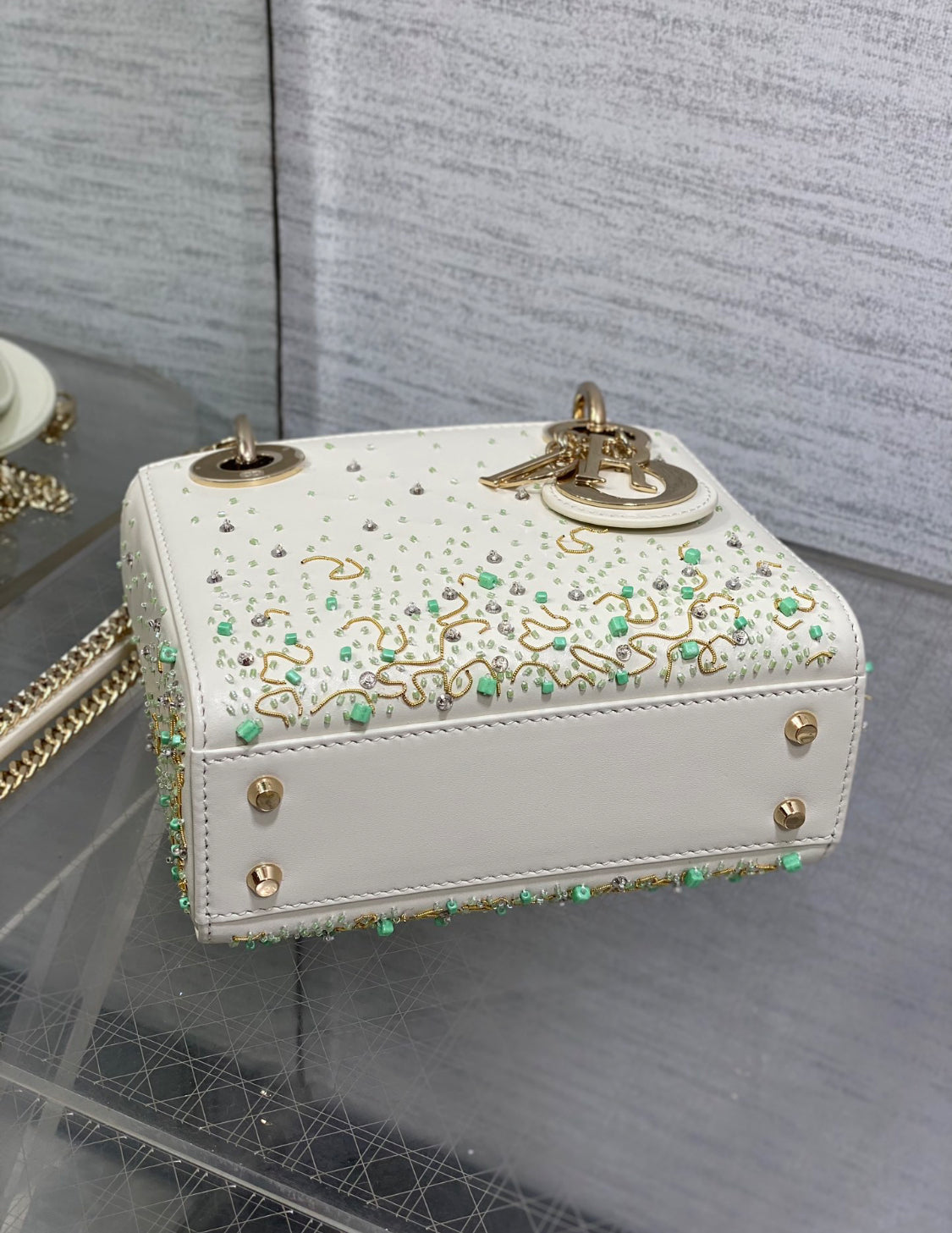 Lúxus leðurhönnuðar axlartaska frá Christian Dior í klassískum stíl fyrir stelpur