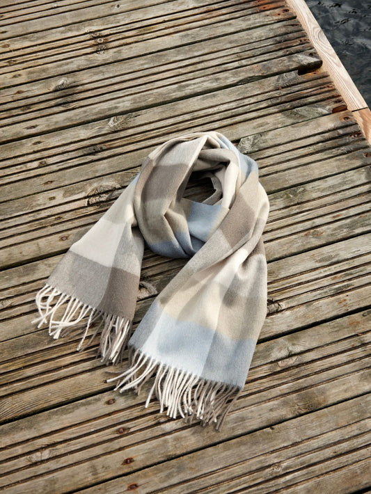 Wool scarf Kitha PW dusty blue/brown checkered