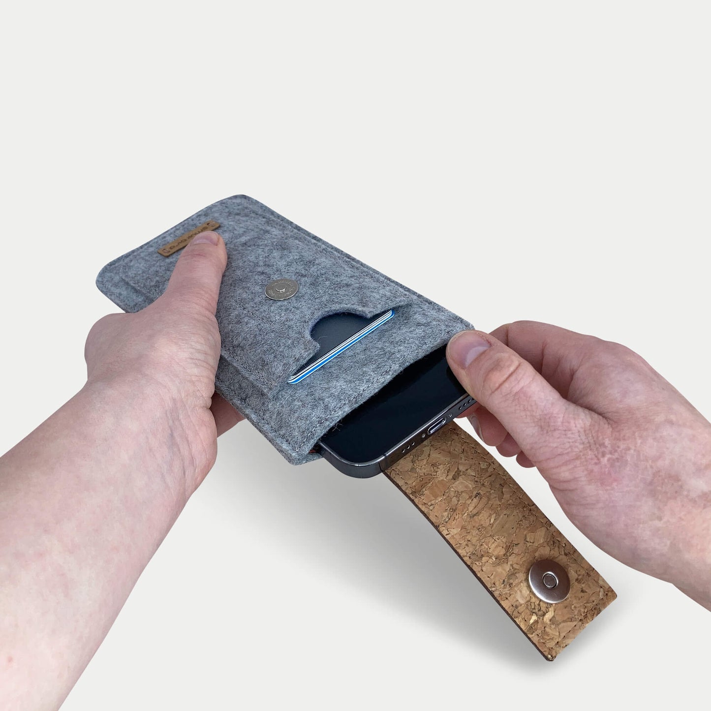 Handytasche für iPhone 12 mini | mit Magnetverschluss und extra Fach | hellgrau - Shapes | Modell HAKA