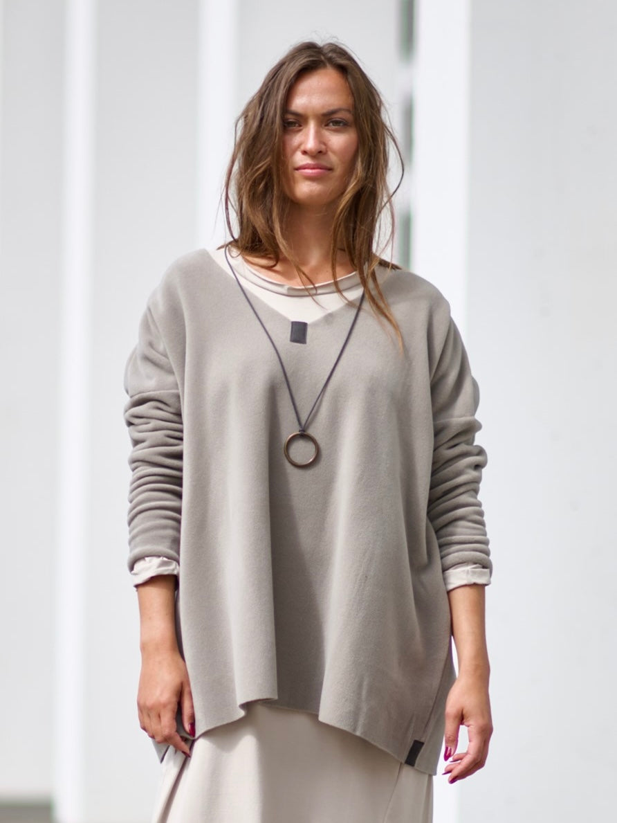 Fleece oversized V-neck Pullover 1336, in mehreren Farben