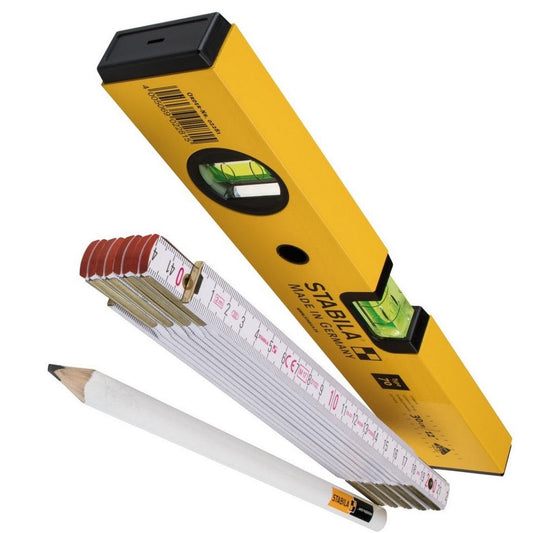 STABILA Wasserwaage Typ 70 Set mit Zollstock & Bleistift (30 cm)