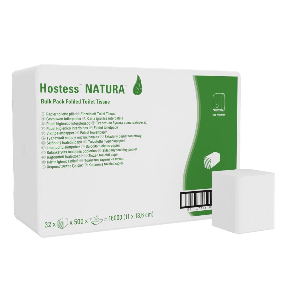 Hostess™ NATURA Toilettenpapier - Einzelblattsytem / Weiß /500 - 32 Packs  x 500 Toilet Tissue Sheets