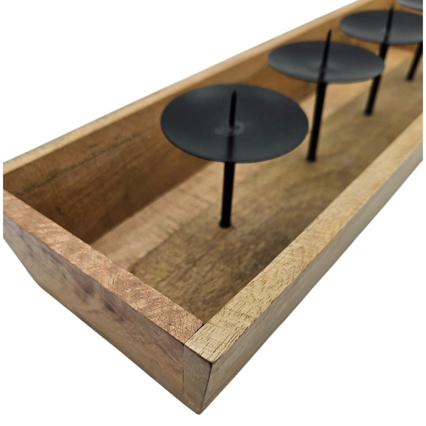 Kerzenhalter Kerzenständer Tablett Holz Mangoholz Advent Deko für 4 Kerzen 53 cm