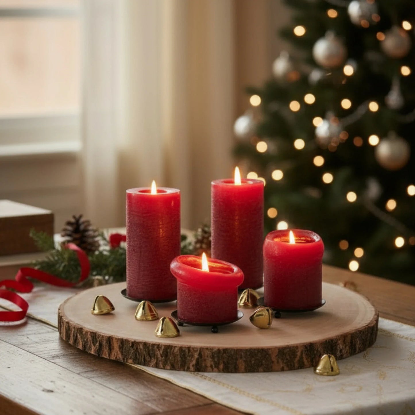 Kerzenhalter schwarz 4 Stück Stumpenkerzen Teller Kerzenteller Weihnachten 12 cm