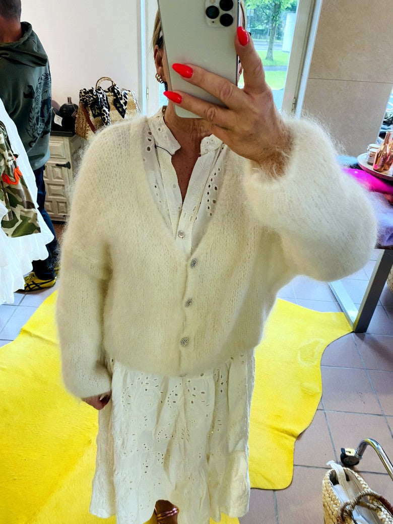 Kleid BOHO Maxi Floral mit Lochstickerei in Créme Baumwolle 3/4 Arm, One Size 21244