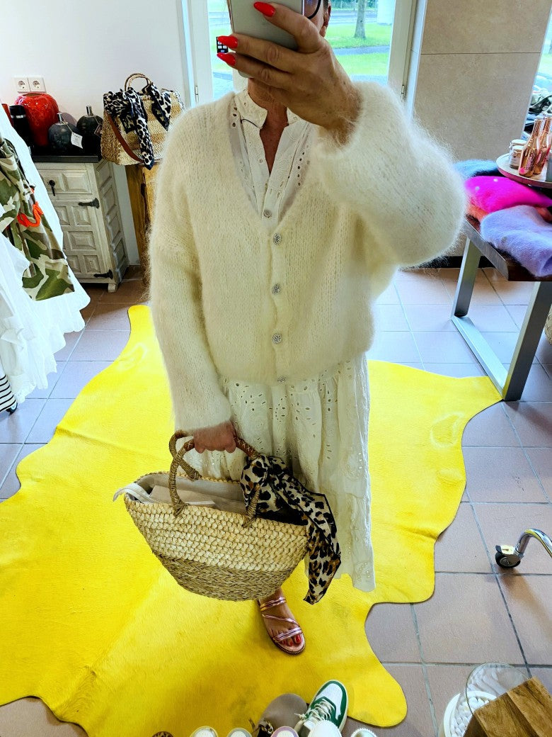 Kleid BOHO Maxi Floral mit Lochstickerei in Créme Baumwolle 3/4 Arm, One Size 21244