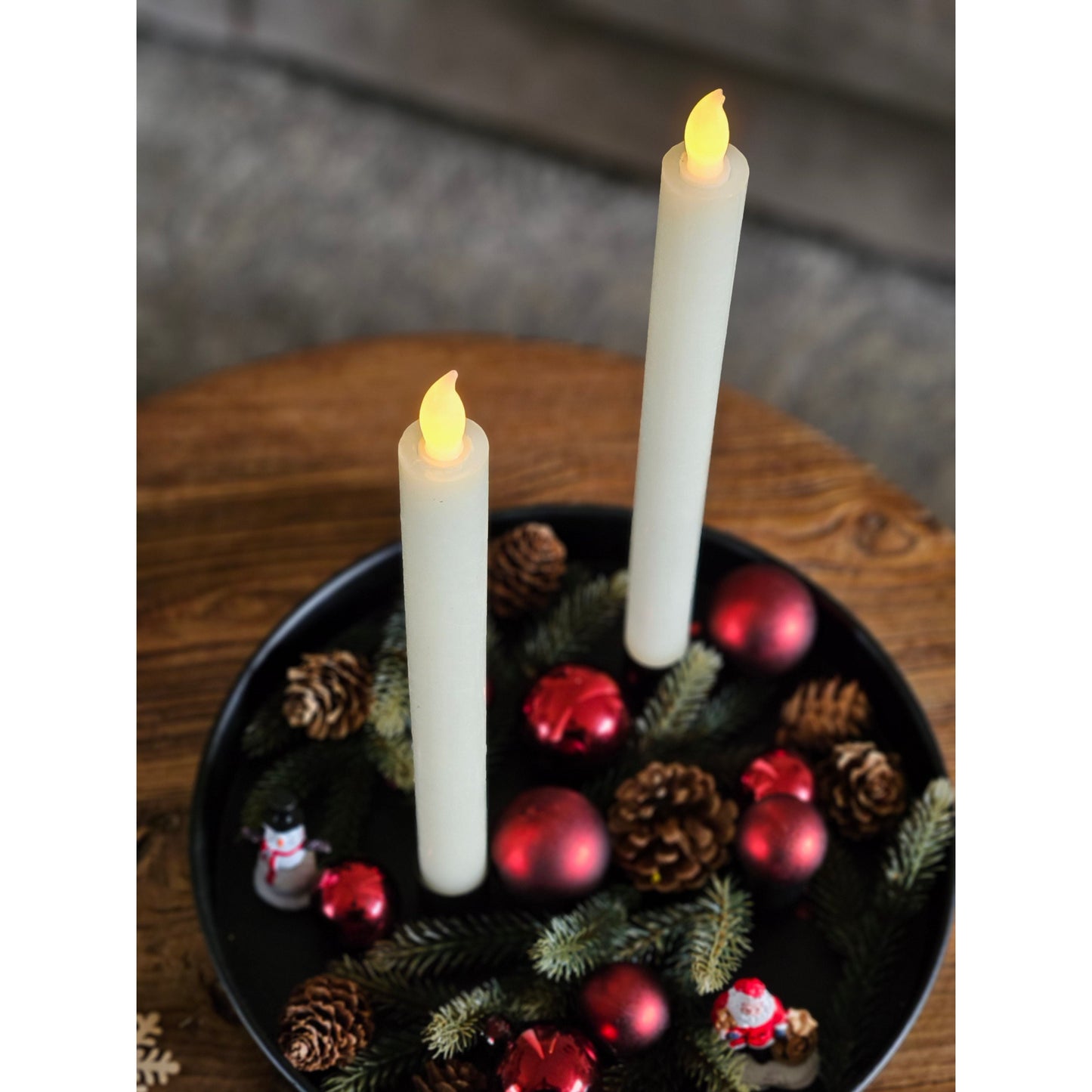 Kerze LED 2er Set Batteriebetrieb warmweiß flackern Stabkerzen Creme Rot Wachs