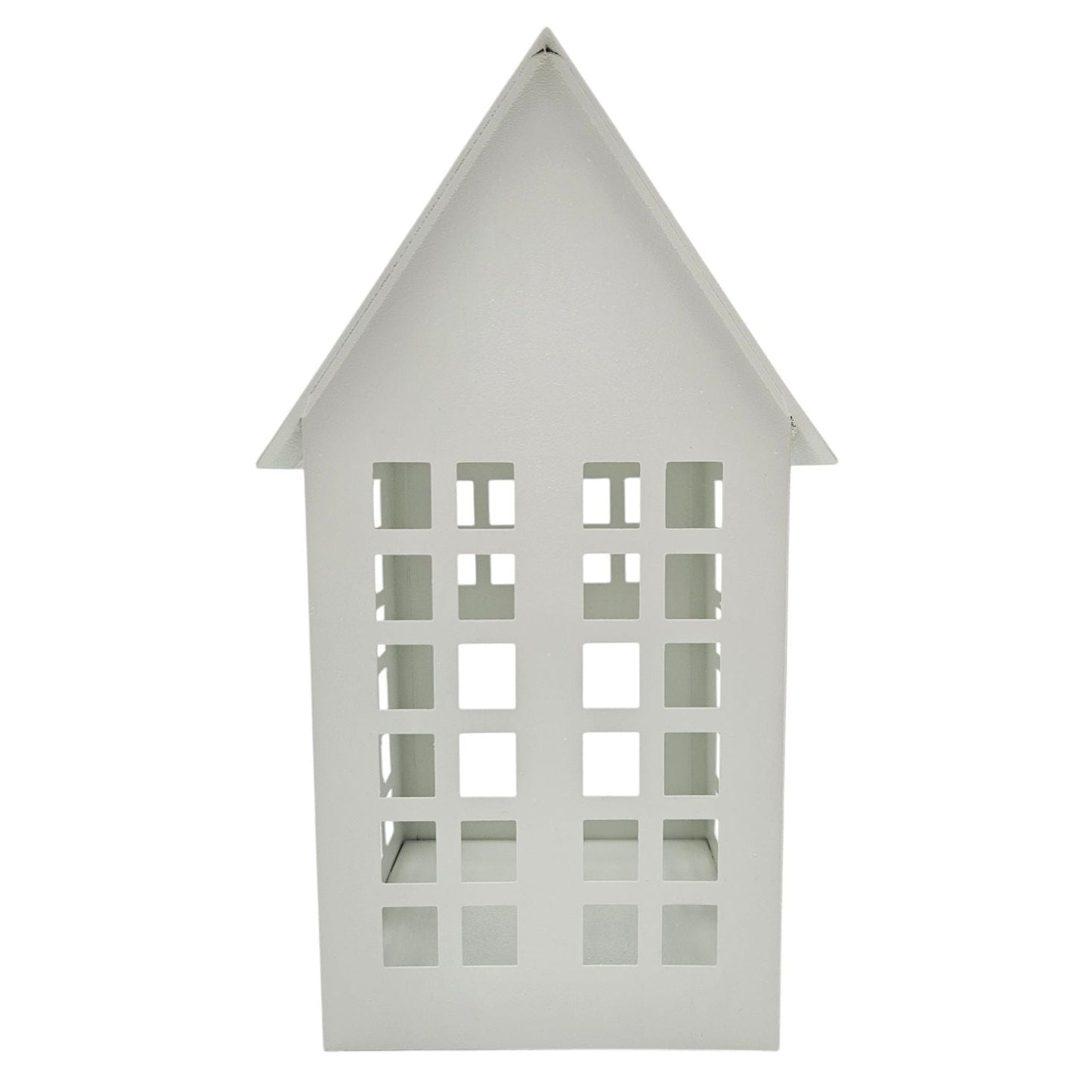 Windlicht Metall Haus weiß 2er Set Teelichthalter Deko Laternenhaus 21 cm