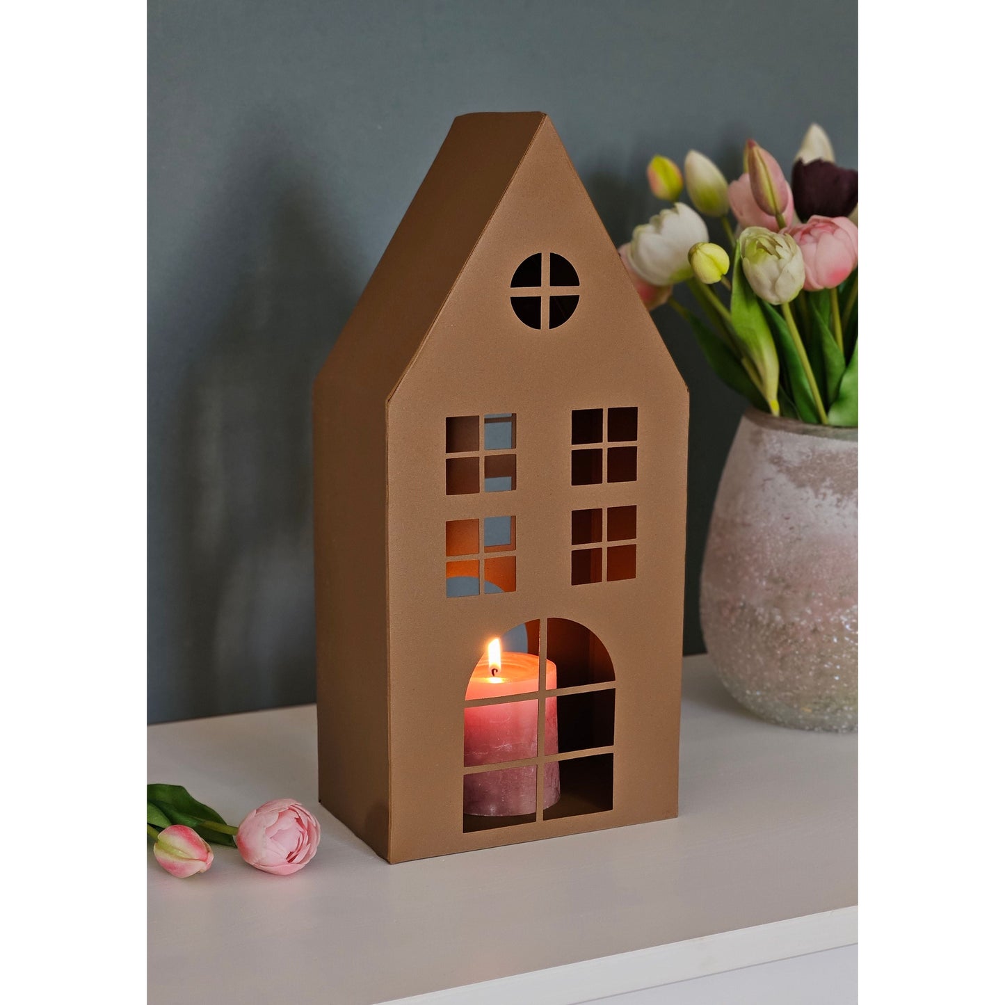 Laternenhaus Windlicht Kerzenhalter Rostoptik Haus Metall Deko Laterne 40 cm
