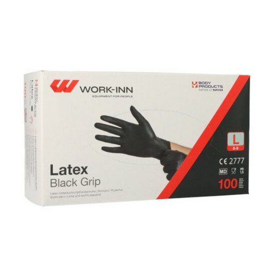 Auslaufartikel: Papstar Latex-Handschuhe puderfrei "Black Grip" schwarz Größe L | Spenderkarton (100 Stück)