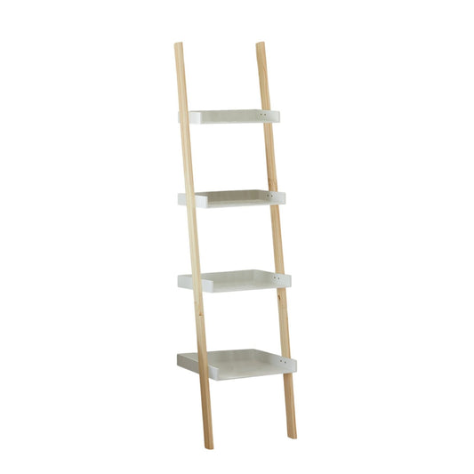 Leiterregal Bücherregal Holzregal 4 Ablagen weiß braun Aufbewahrungsregal