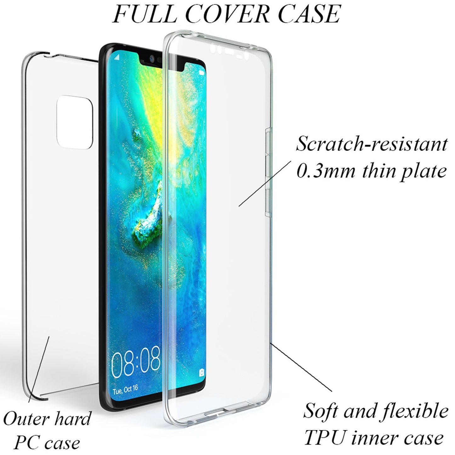 NALIA 360 Degree Phone Case for Huawei Mate20 Pro, Full Cover Case Bumper Case