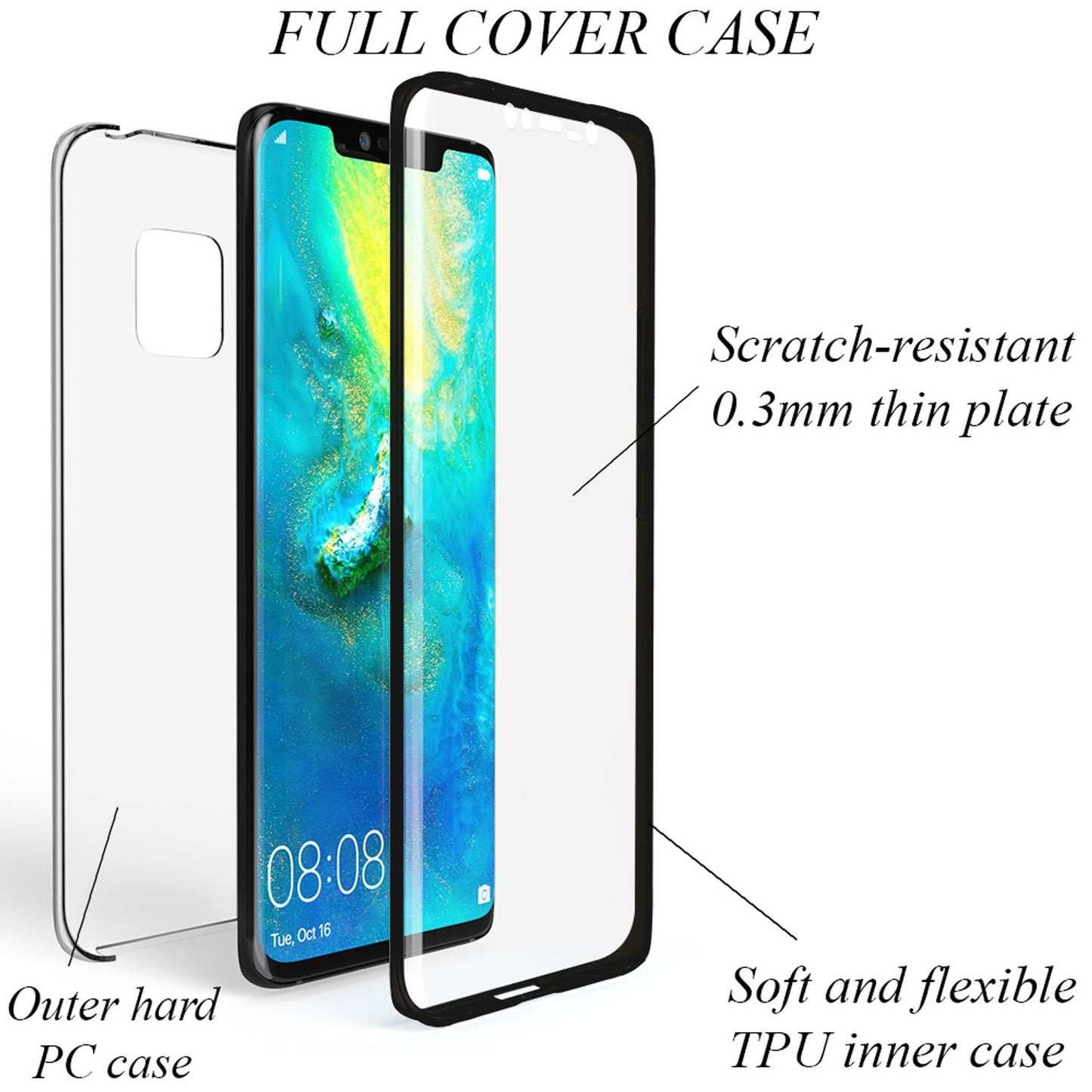 NALIA 360 Degree Phone Case for Huawei Mate20 Pro, Full Cover Case Bumper Case