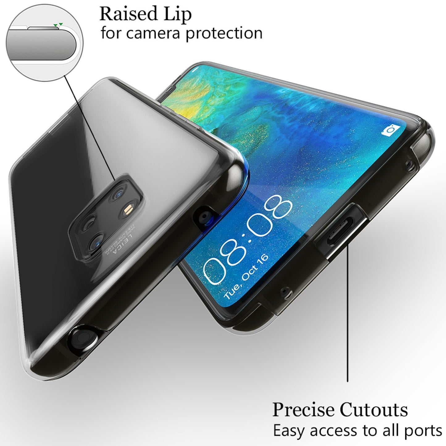 NALIA 360 Degree Phone Case for Huawei Mate20 Pro, Full Cover Case Bumper Case