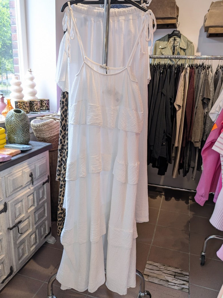 Kleid Maxi Mousselin Volant Träger Weiß, One Size 21784