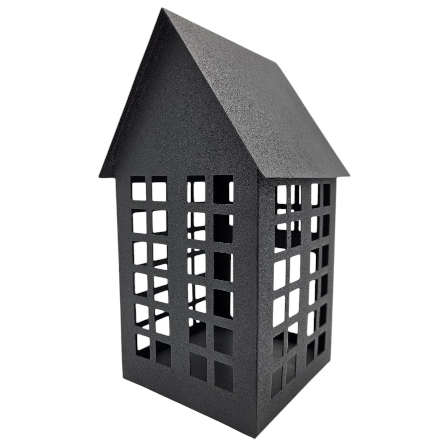 Windlicht Metall Haus schwarz 2er Set Teelichthalter Deko Laternenhaus 21 cm