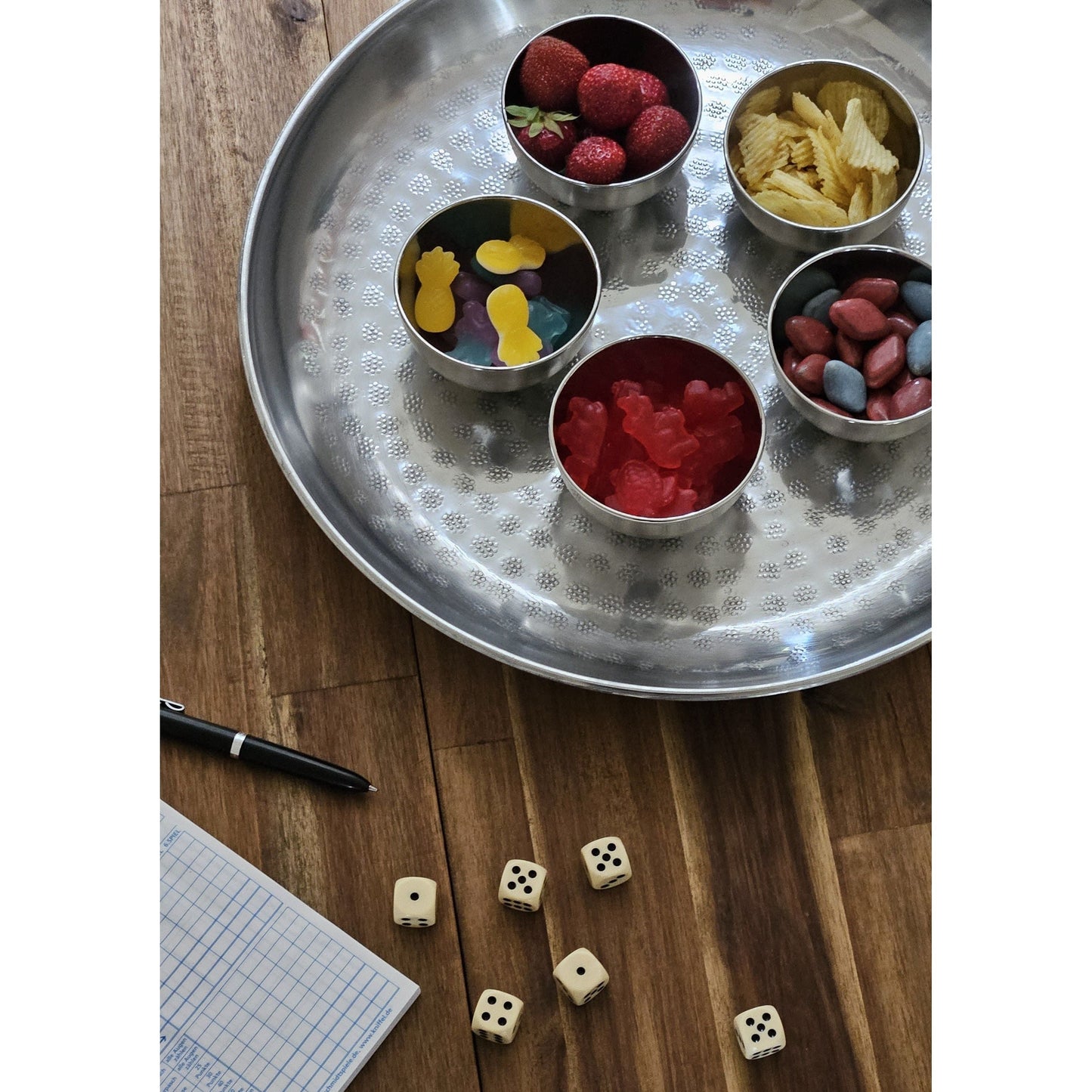 Dekoteller Dekoschale silber Metallschale Hammerschlag Unikat Kerzentablett Kerzenschale