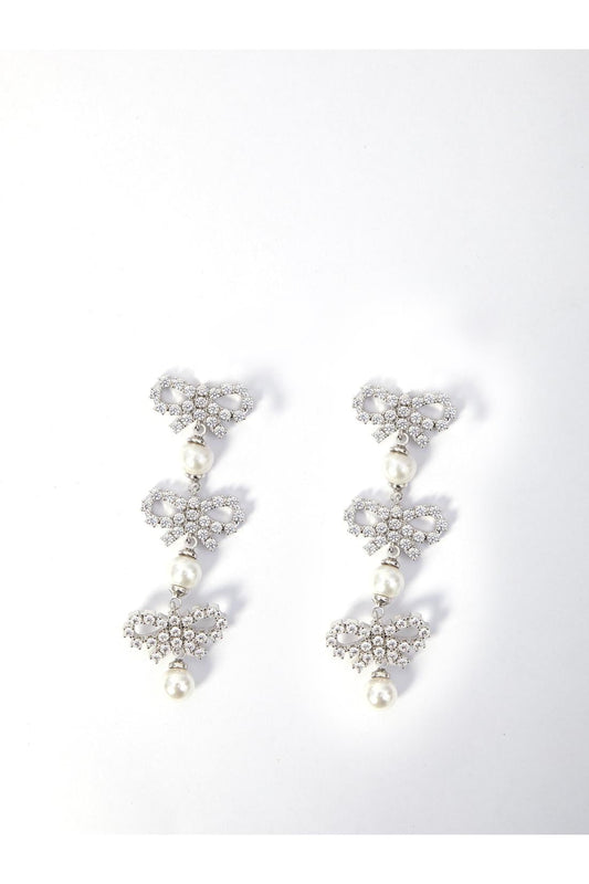 Micro bow pearl tiered earrings