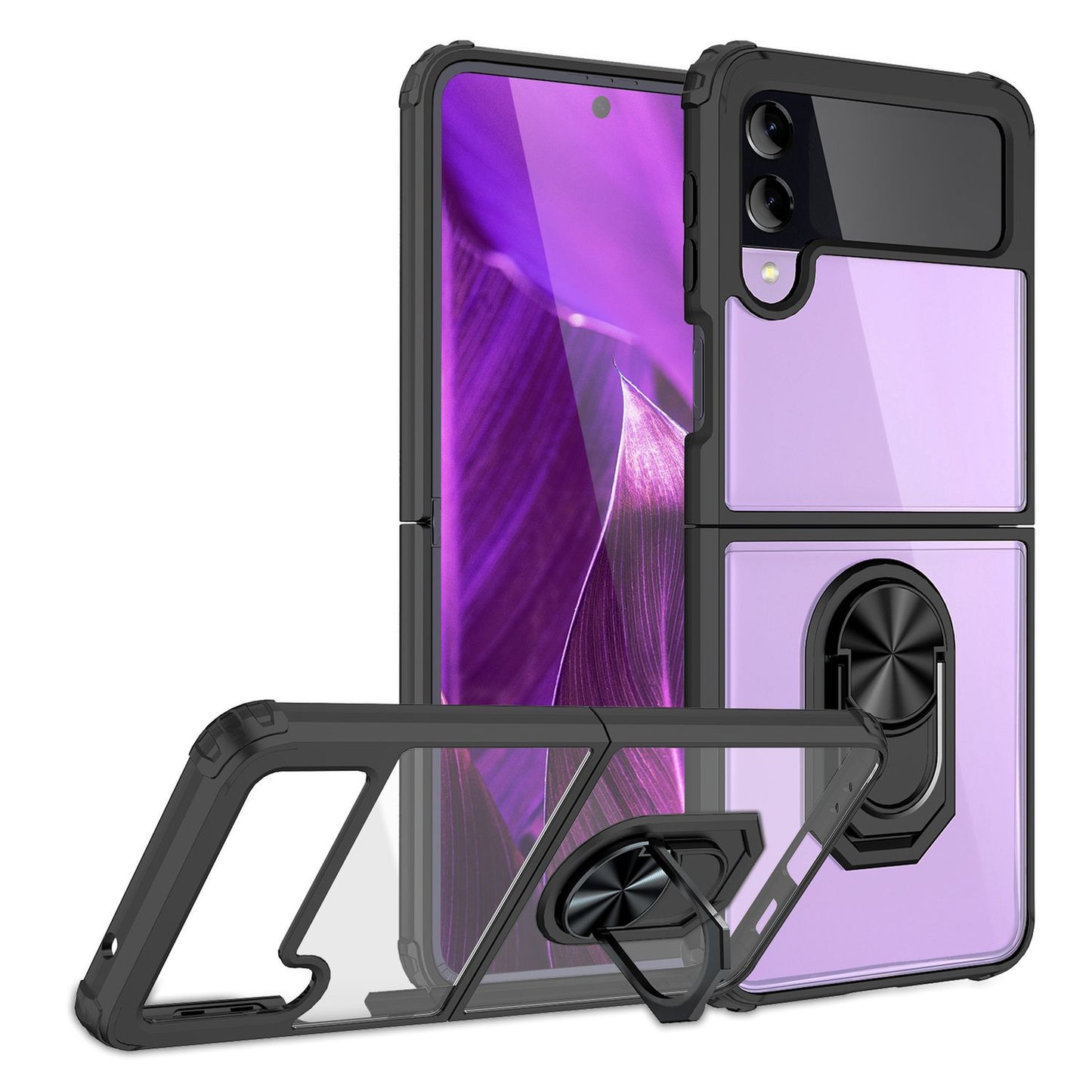 Ring case for Samsung Galaxy Z Flip4, clear scratch-resistant protective frame, 360 ring case
