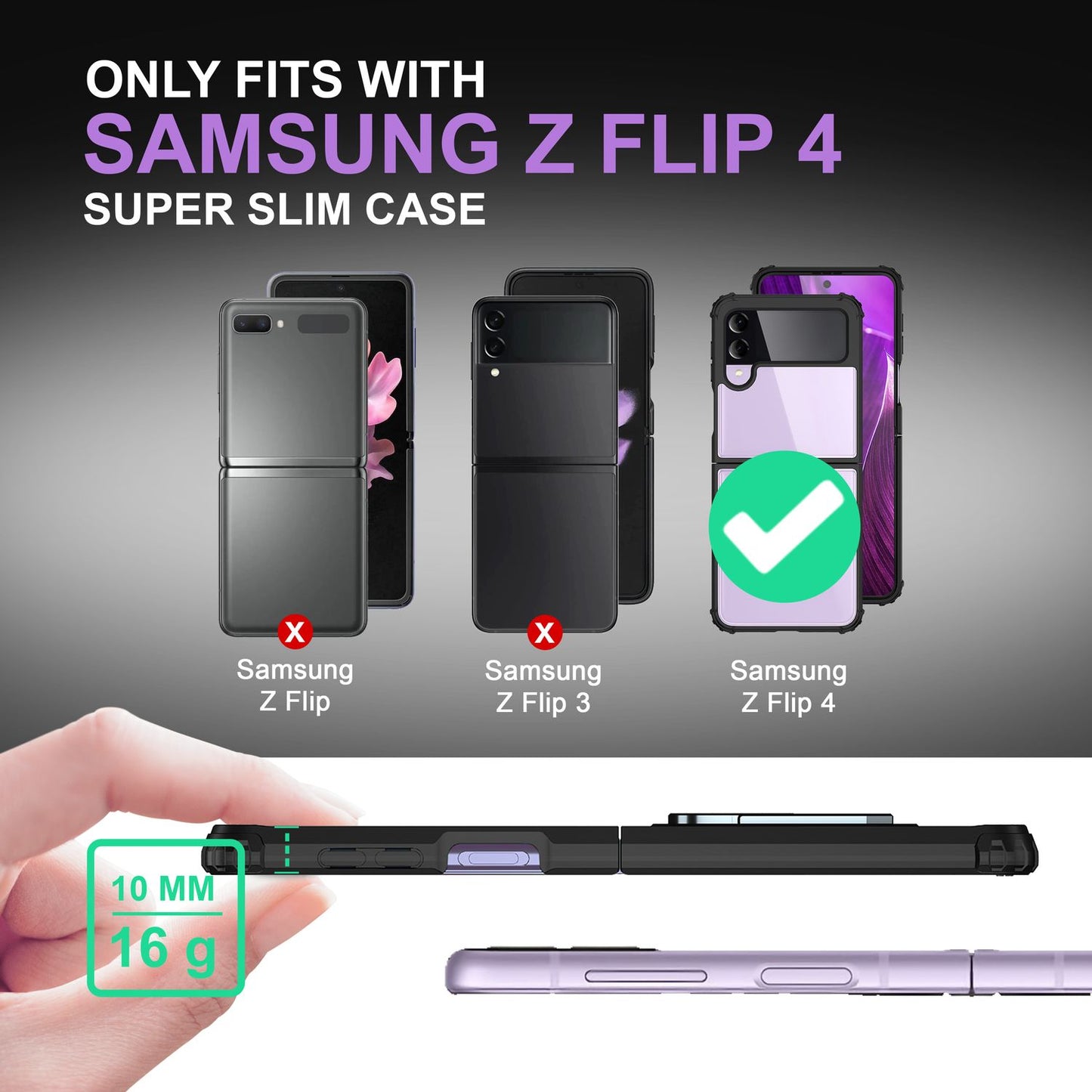 Ring case for Samsung Galaxy Z Flip4, clear scratch-resistant protective frame, 360 ring case