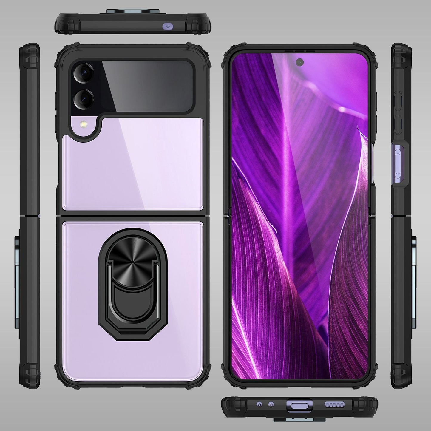 Ring case for Samsung Galaxy Z Flip4, clear scratch-resistant protective frame, 360 ring case