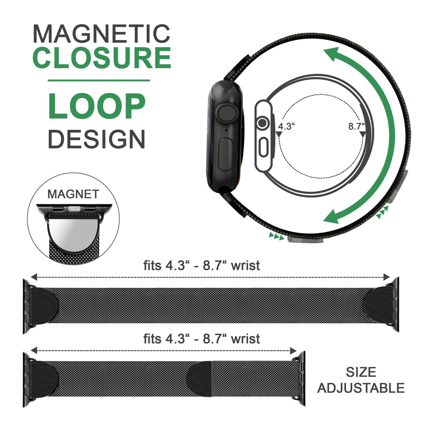 Mílanó málmól fyrir Apple Watch SE/8/7/6/5/4/3/2/1, 38/40/41 mm