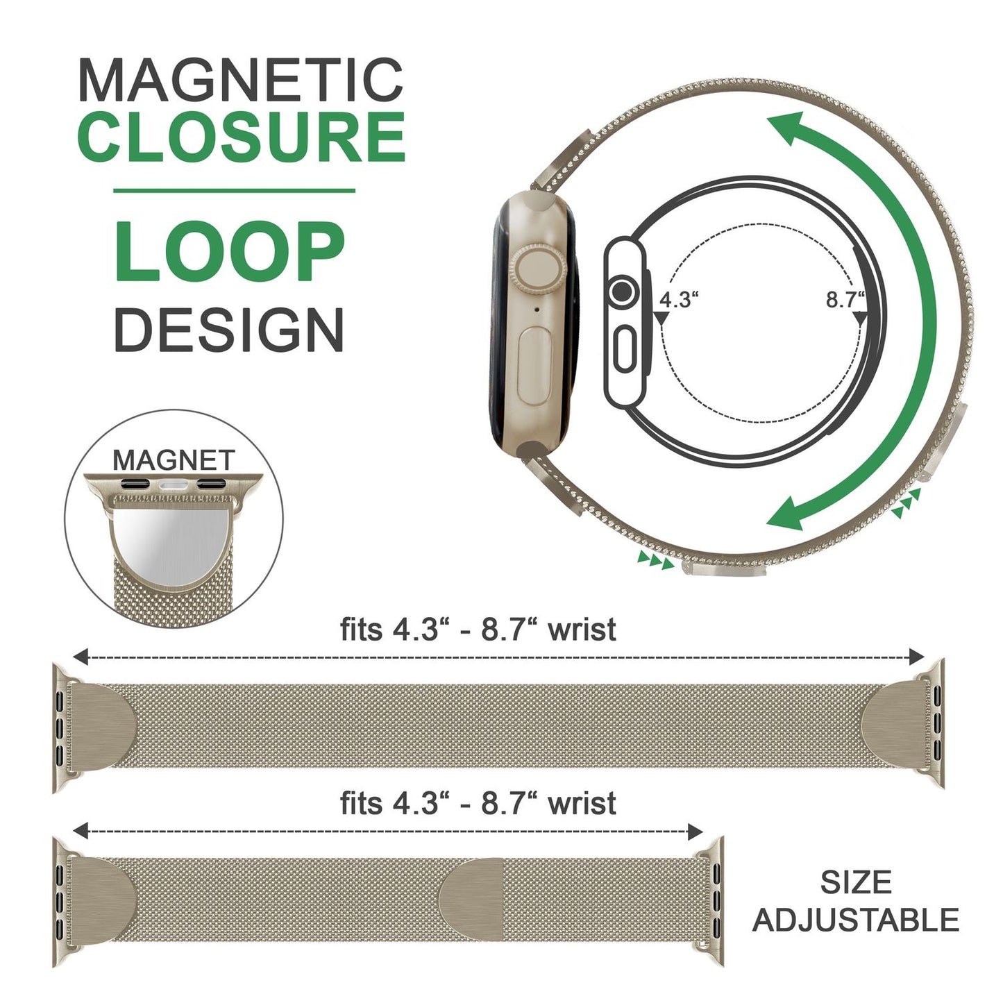 Mílanó málmól fyrir Apple Watch SE/8/7/6/5/4/3/2/1, 38/40/41 mm