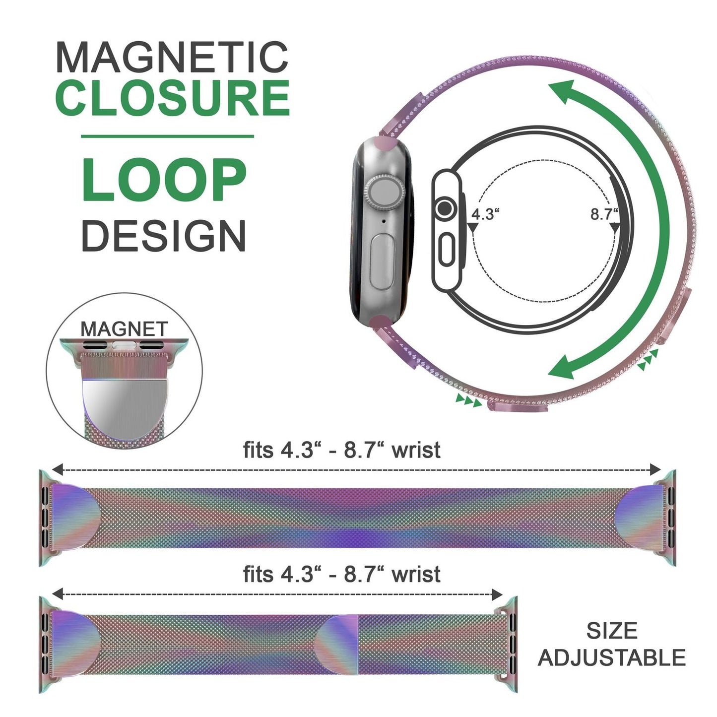 Mílanó málmól fyrir Apple Watch SE/8/7/6/5/4/3/2/1, 38/40/41 mm