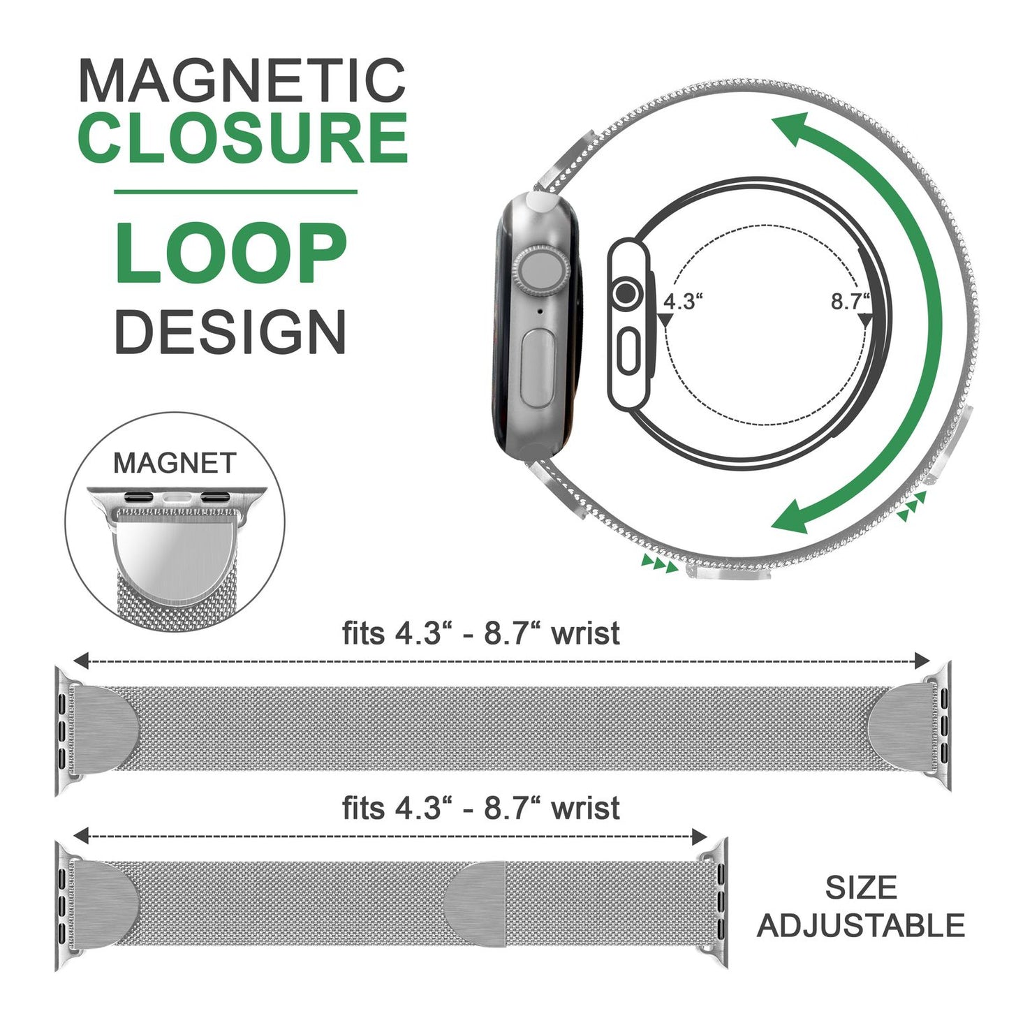Mílanó málmól fyrir Apple Watch SE/8/7/6/5/4/3/2/1, 38/40/41 mm