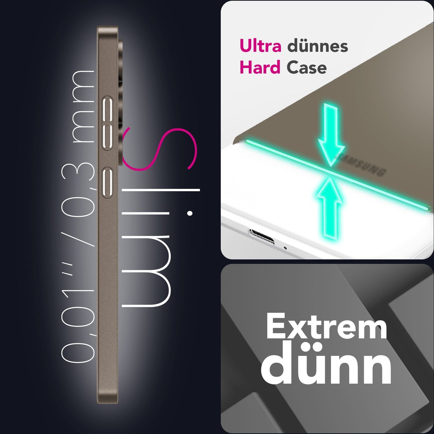 NALIA Phantom hulstur fyrir Samsung Galaxy S25 Ultra, afar þunnt 0,3 mm harðspjald, fingrafaravarið, þunnt matt símahulstur, fjaðurlétt, afar þunnt hulstur