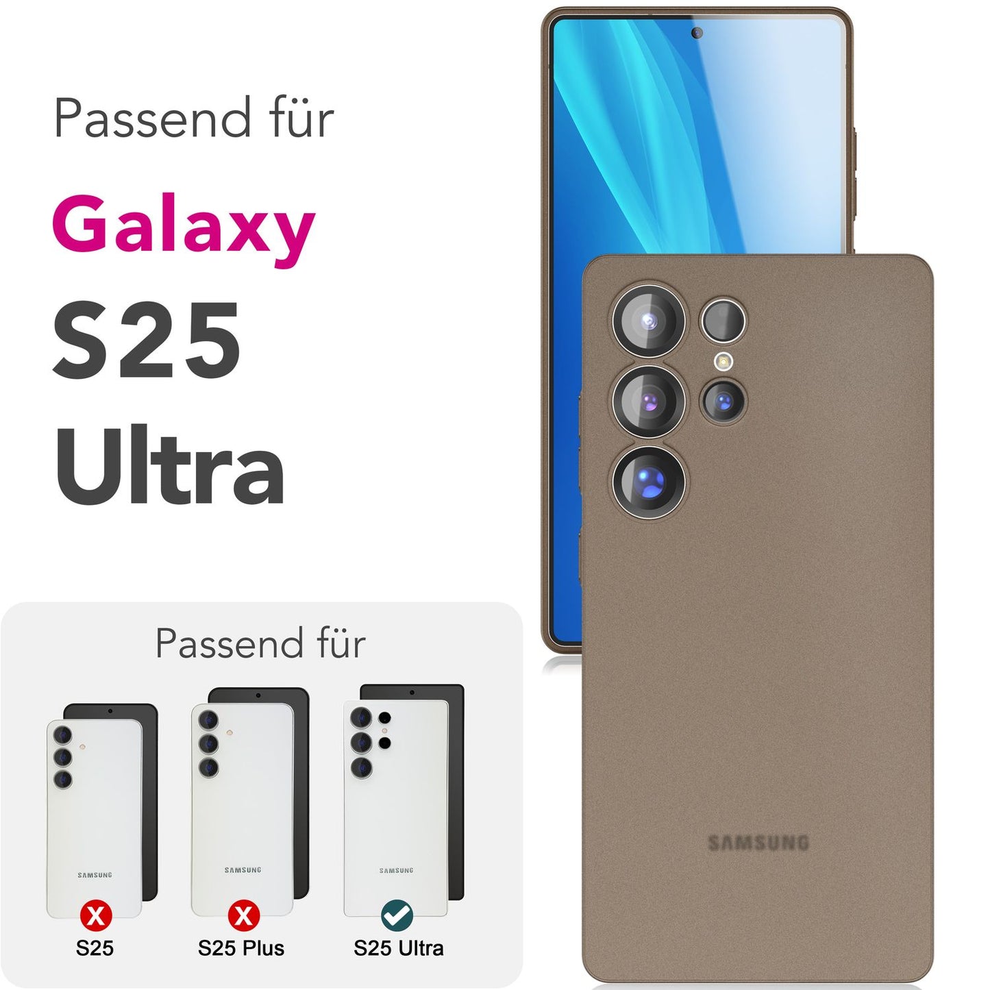 NALIA Phantom hulstur fyrir Samsung Galaxy S25 Ultra, afar þunnt 0,3 mm harðspjald, fingrafaravarið, þunnt matt símahulstur, fjaðurlétt, afar þunnt hulstur