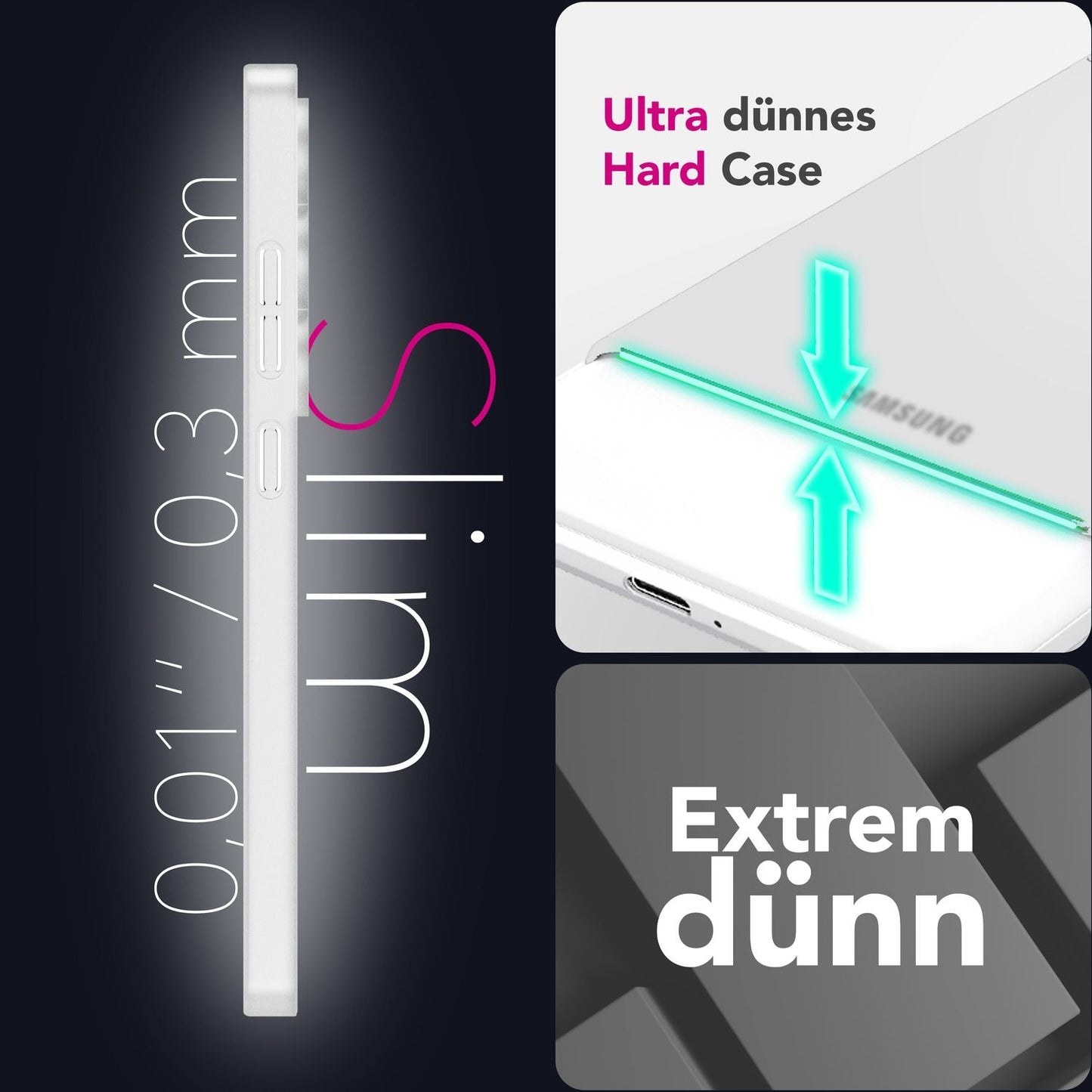 NALIA Phantom hulstur fyrir Samsung Galaxy S25 Ultra, afar þunnt 0,3 mm harðspjald, fingrafaravarið, þunnt matt símahulstur, fjaðurlétt, afar þunnt hulstur