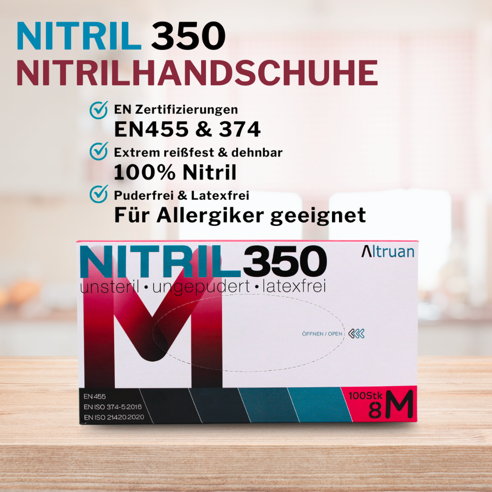 Altruan NITRIL350 Nitrile Gloves, Disposable Gloves, Blue - 100 Pieces