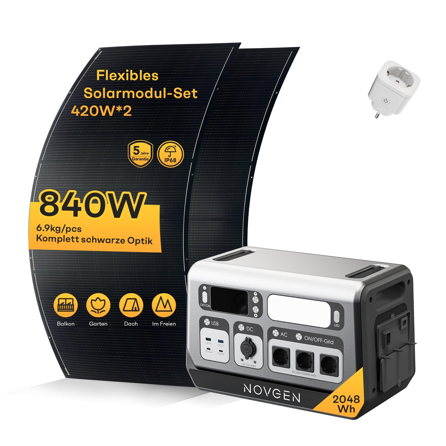 Novgen NOVB2048 LiFePO₄ Balkonkraftwerk mit Speicher 2048Wh | 800W/2200W | Plug & Play Solarspeicher