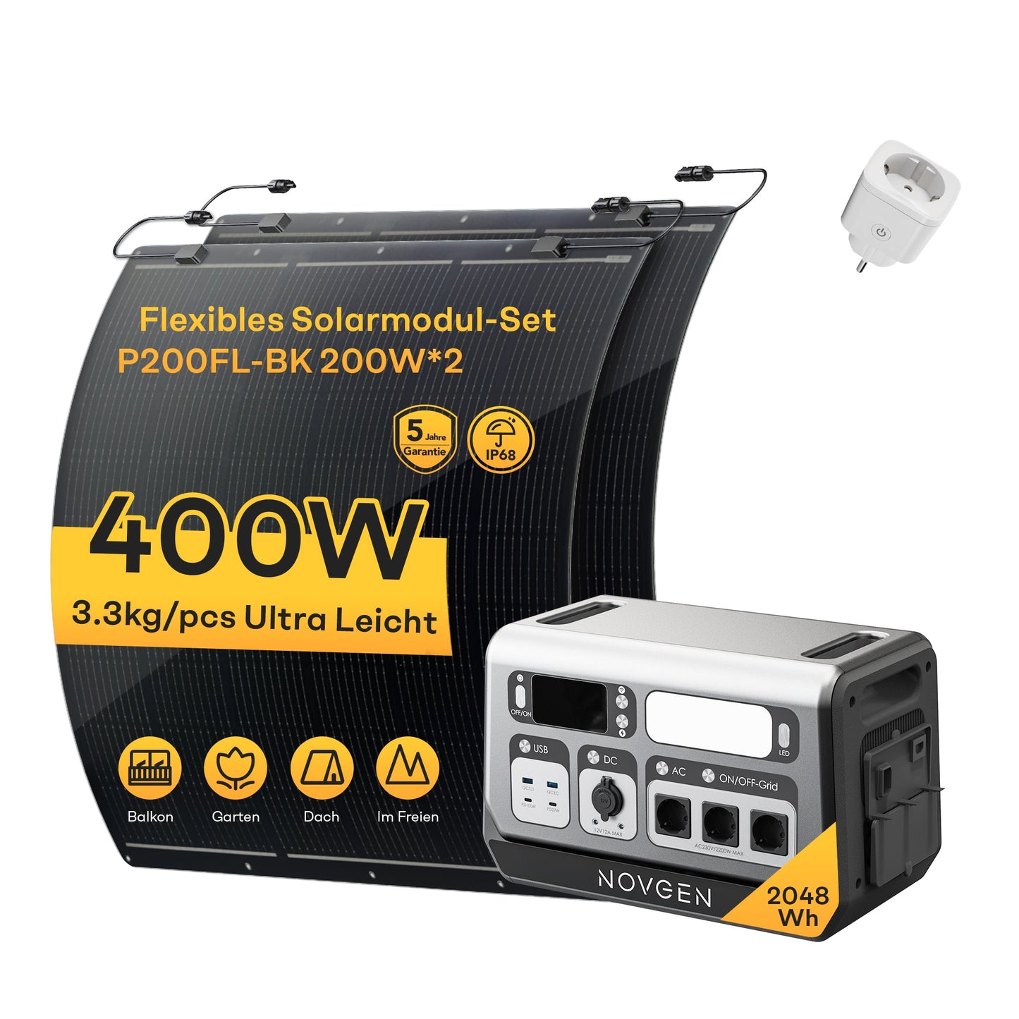 Novgen NOVB2048 LiFePO₄ Balkonkraftwerk mit Speicher 2048Wh | 800W/2200W | Plug & Play Solarspeicher