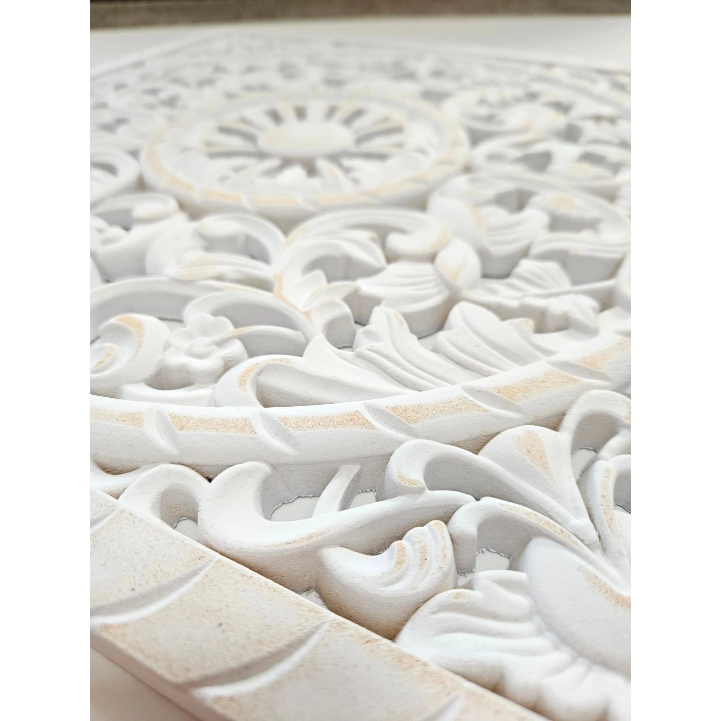 Wandornament Holz weiß 40 x 40 cm shabby Landhaus Ornament Holzornament Holzbild