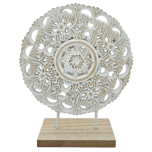 Ornament mit Sockel Aufsteller Holzbild Schabby Vintage Blumenmuster Rund Ø 23cm