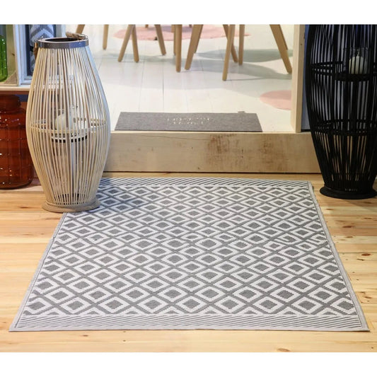 Outdoor Teppich Balkonteppich außen Balkon Terrasse 150x90 cm schwarz grau beige(Grau)