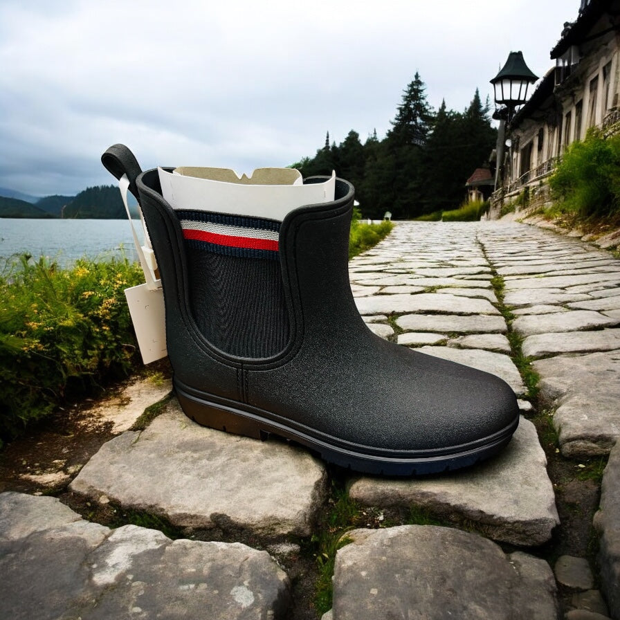 Tommy Hilfiger Damen RAIN BOOT ANKLE ELASTIC in Schwarz Herstellernummer : FWOFW06774 ( Letzte Stück )