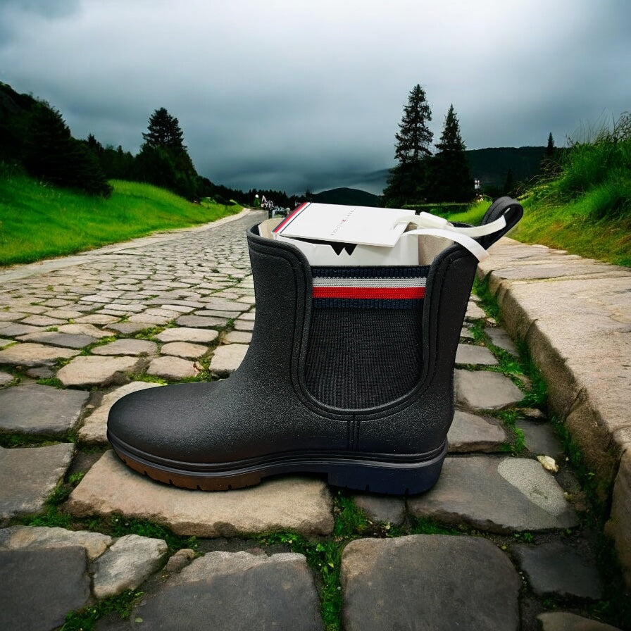 Tommy Hilfiger Damen RAIN BOOT ANKLE ELASTIC in Schwarz Herstellernummer : FWOFW06774 ( Letzte Stück )