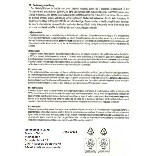 Handwärmer Taschenwärmer Pinguin Taschenheizung Wärmekissen Wärmer 4er SET