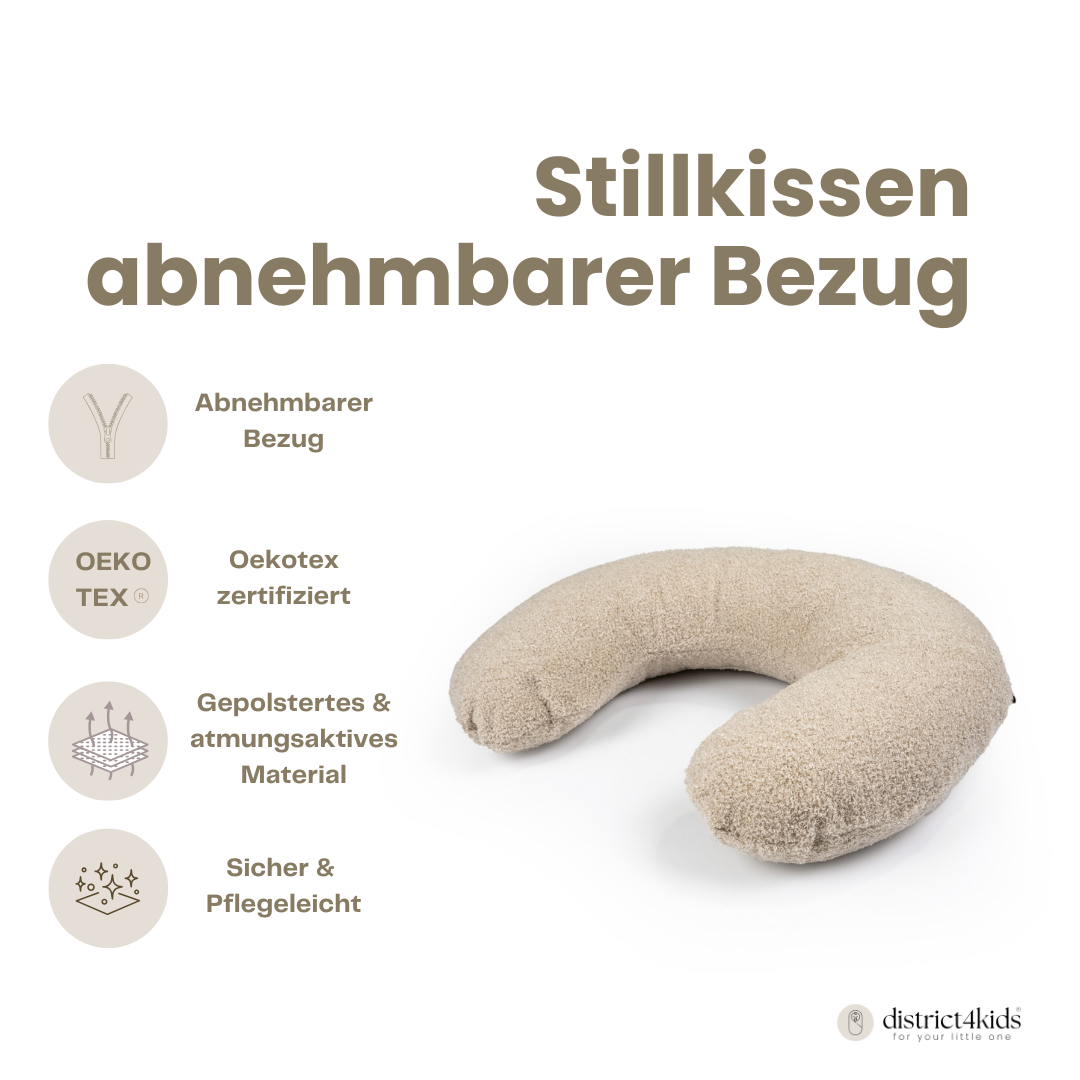 Stillkissen U-Form Teddystoff Bouclé mit abnehmbaren Bezug – ergonomisches Mondstillkissen