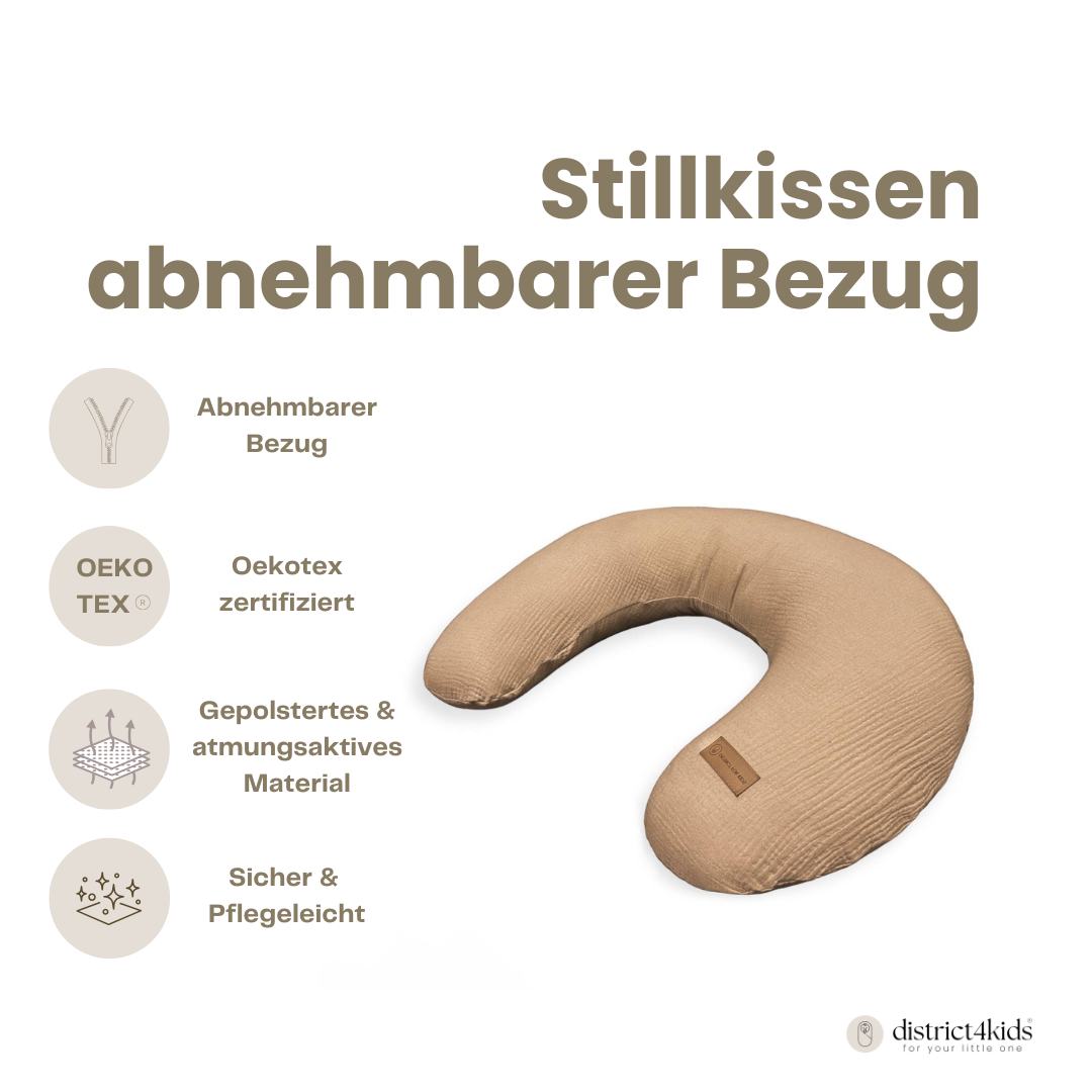 Stillkissen U-Form Musselin mit abnehmbaren Bezug – ergonomisches Mondstillkissen