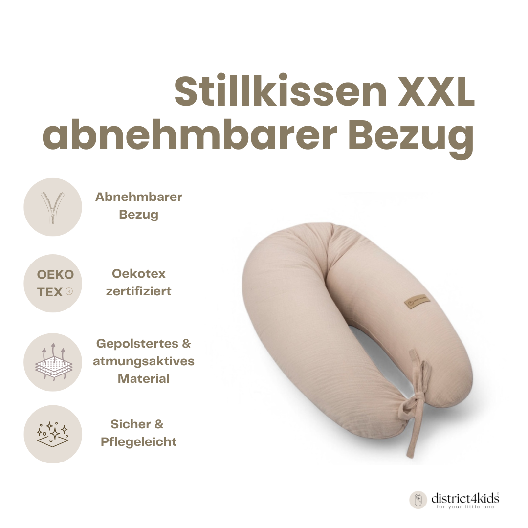 Stillkissen & Schwangerschaftskissen Musselin XXL - ergonomisch & vielseitig
